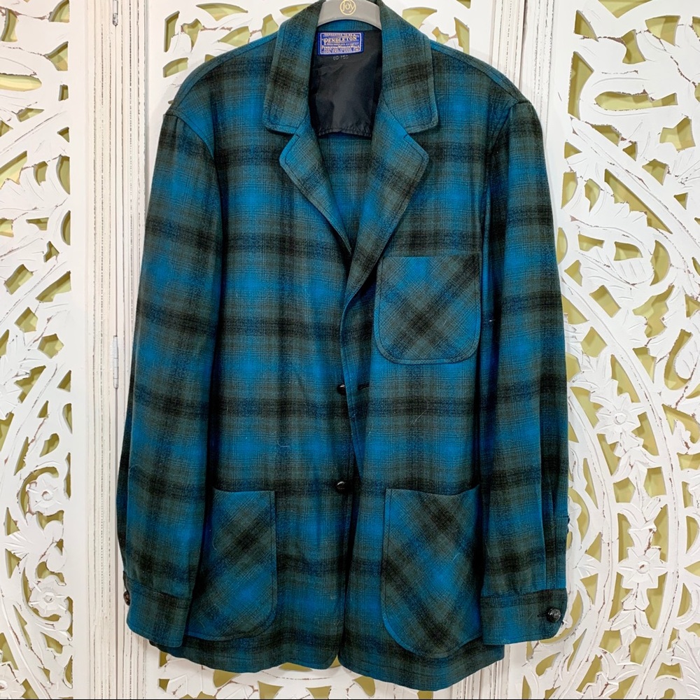 Pendleton Vintage Blue Plaid Wool Shirt Jacket - Picture 1 of 3